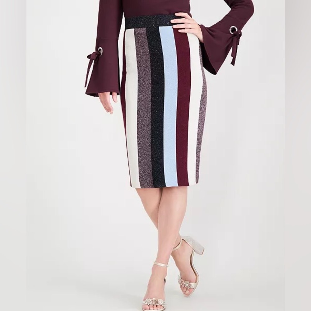 I.N.C. Striped Sparkle Muti Coloured Party Pencil Skirt Sz S NWT